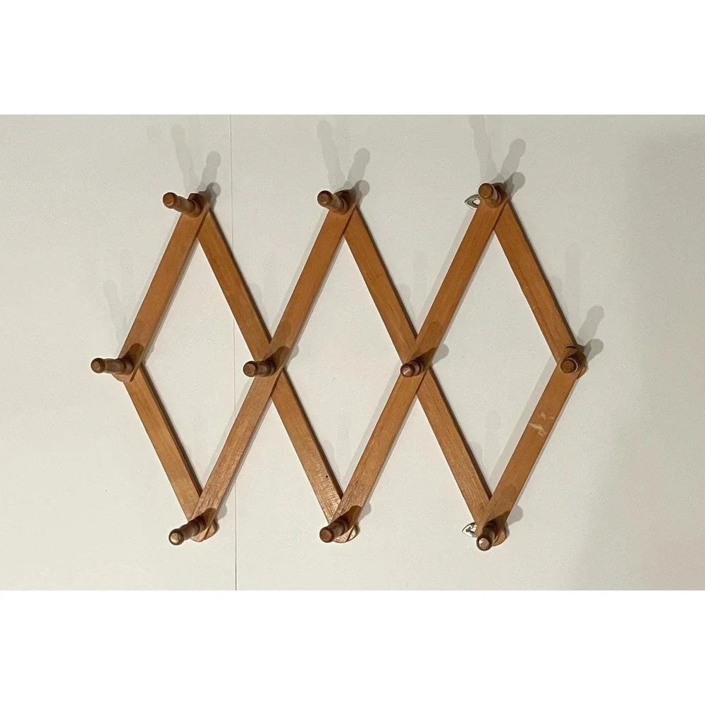 Vintage Accordion Peg Rack – Expandable Wood Wall Hanger Entryway Storage